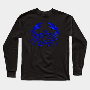 Blue Foil Crab, Tribal Art Style Long Sleeve T-Shirt